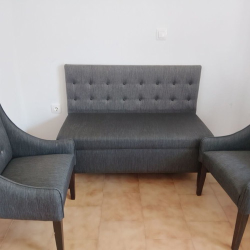 Living room sofa with 2 armchairs, sturdy wood construction