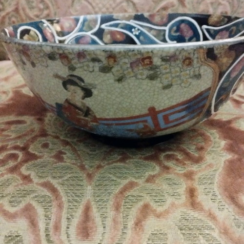 Royal Satsuma hand painted deep bowl used, gilded