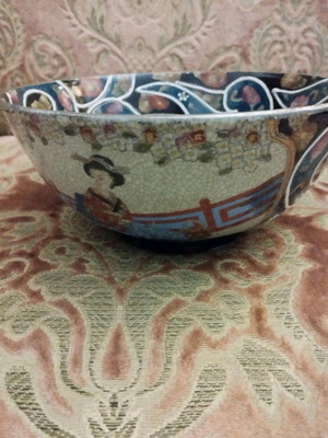 Royal Satsuma hand painted deep bowl used, gilded
