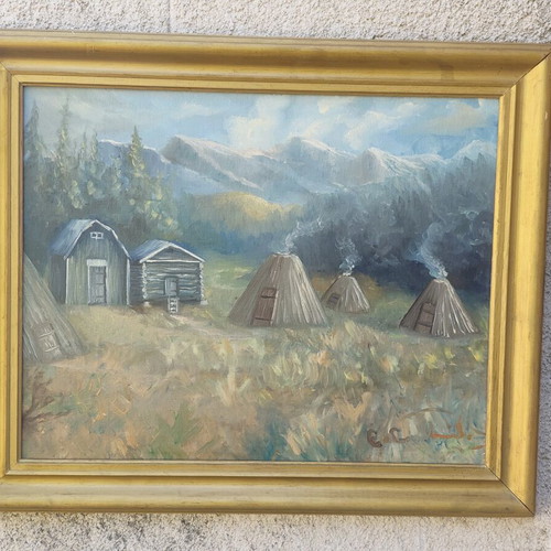 Vintage Scandinavian Art Large Signed Oil Painting on Fiberboard like new