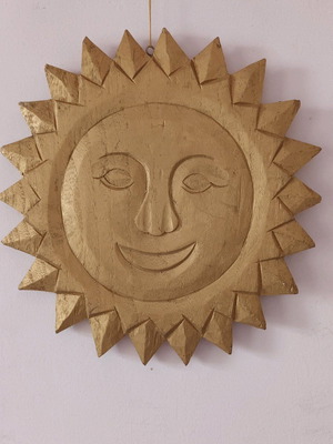 Wooden decorative sun used, diameter 30 cm