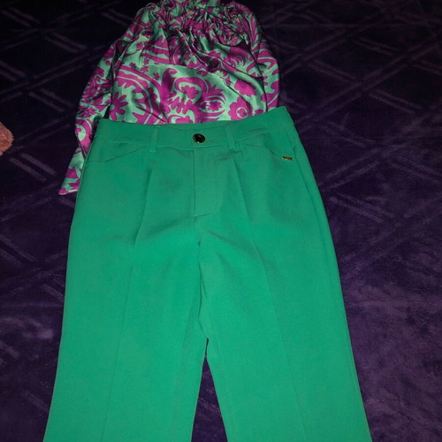 Set with linen top and pants small, new, green and purple