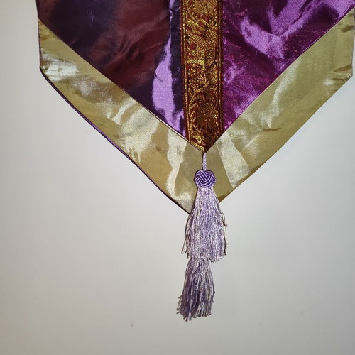 Double-Sided Boho Table Runner 2m x 33cm like new, purple and silver gold