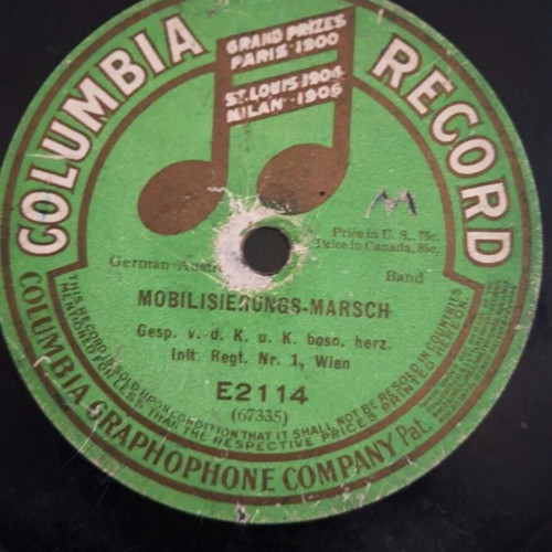 Columbia Graphophone Company 78 RPM Record used, historic 113 years old