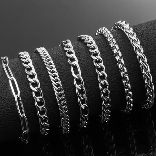 Men's bracelets new, set of 7, silver