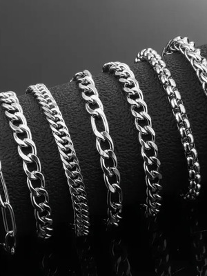 Men's bracelets new, set of 7, silver