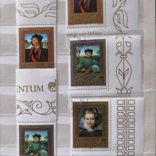 Artistic Liechtenstein Stamps like new with gold embossing and decorative borders