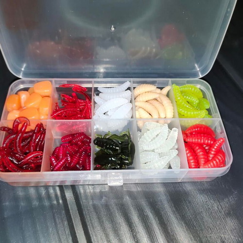 Artificial Fishing Lures Set like new, silicone and plastic box