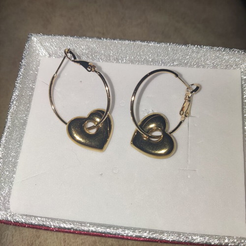 Earrings new stainless steel gold-tone heart hoops with removable charms