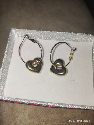 Earrings new stainless steel gold-tone heart hoops with removable charms