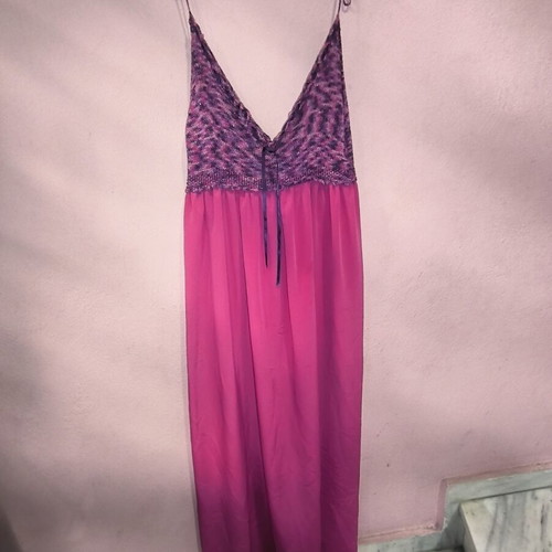 Maxi dress custommade fuchsia with knit bust and silver thread like new