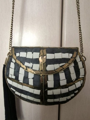 Boho clutch καινούργιο ώμου Zara μαύρο και άσπρο