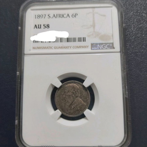 South Africa 6 Pence 1897 μεταχειρισμένο AU 58 πιστοποιημένο από NGC