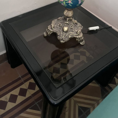Living room set with 2 fabric sofas and 3 coffee tables used