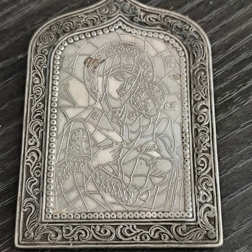 Silver Panagia used, large old piece 8.5x6 cm