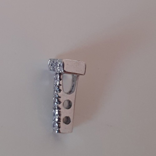 Silver charm pendant letter T with zircon, like new