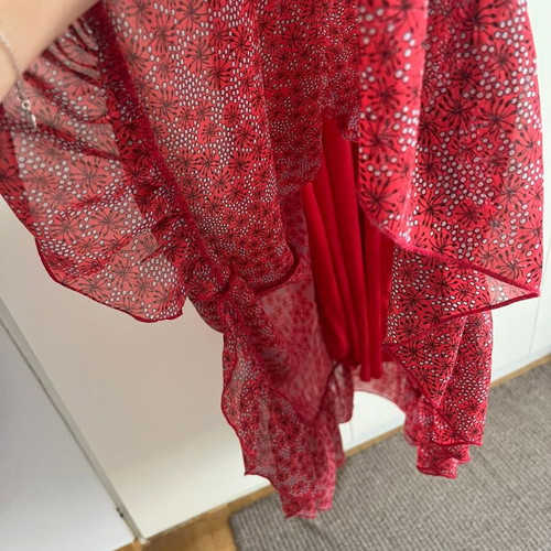 United Colors of Benetton Red Floral Ruffle Maxi Dress M38 Like New