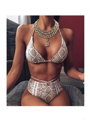 Μαγιό μπικίνι τριγωνικό σαν καινούργιο με print δέρμα φιδιού, νούμερο S