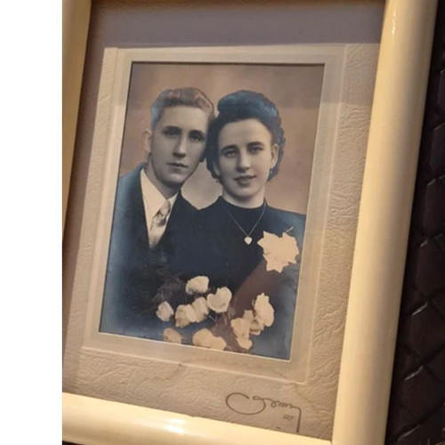 Large Vintage Photo Frame with Beautiful Wood Carving, Dark Wood