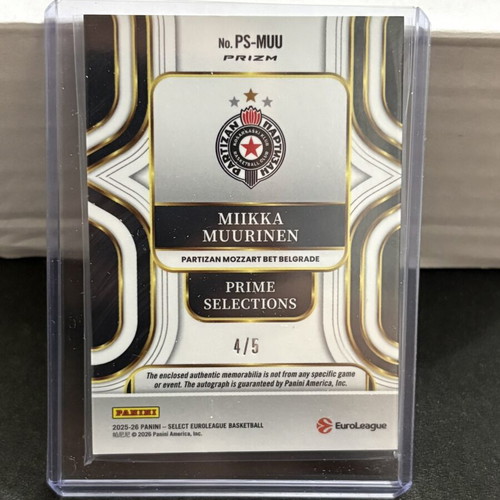 Miikka Muurinen Auto Patch Green /5 Select Euroleague 2025-26 Like New