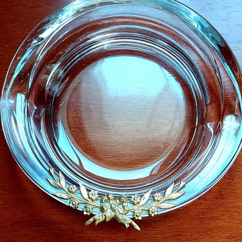 Decorative crystal ashtray with gold-plated olive branch new