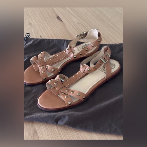 Vince Camuto leather flat sandals used, size 38, brown with studs
