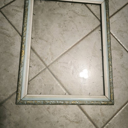 Vintage picture frame with glass used, gold and blue with embossed designs