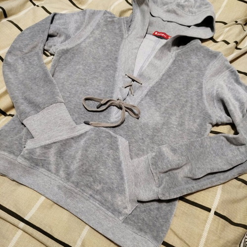 SugarFree Velour Hoodie Grey Like New with Hood and Rhinestones