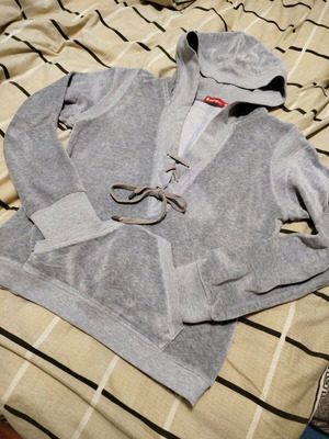 SugarFree Velour Hoodie Grey Like New with Hood and Rhinestones