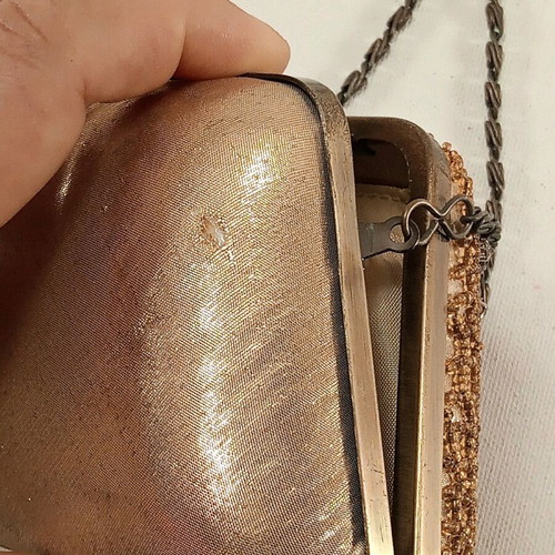 Totem evening clutch bag with beads used, gold shoulder