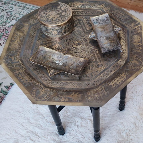 Egyptian brass table set vintage 1950s used