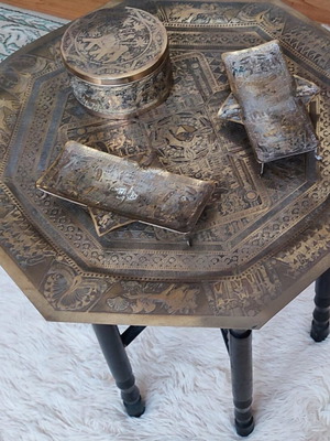 Egyptian brass table set vintage 1950s used