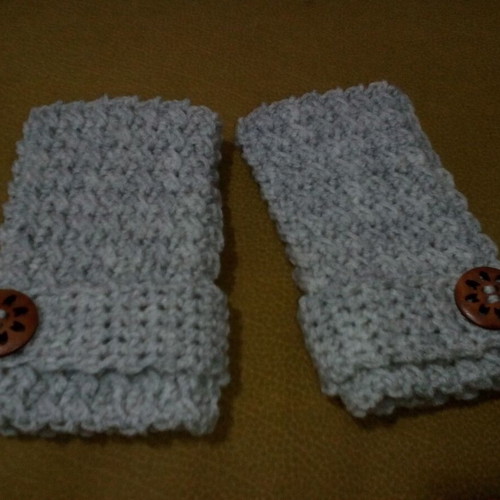 Handmade knitted gloves grey, new