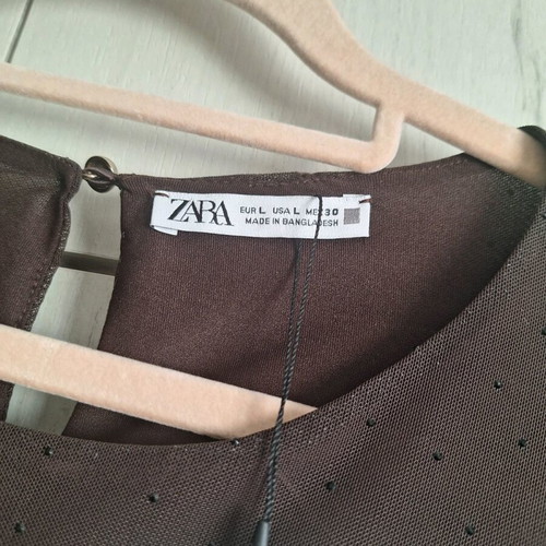 ZARA Special Edition dress with tulle and beads new, brown, size L