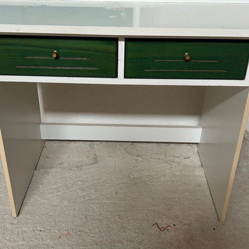 Children's bedroom set used, white-green wood for two kids