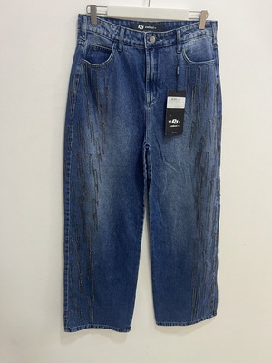 Colcci high-waisted blue denim jeans with chain and rhinestone details