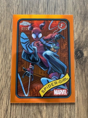 Topps 2025 Marvel Chrome Spider-Girl /25 Оранжев рефрактор Първо появяване