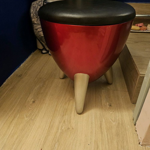 Stool with storage space like new, red with gray legs