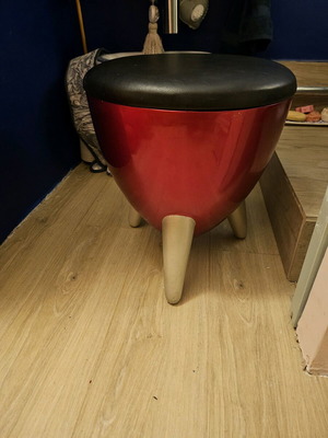 Stool with storage space like new, red with gray legs