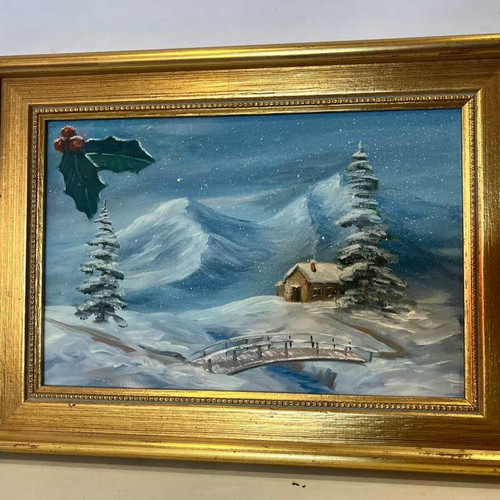 Hand-painted winter landscape painting used 28x38