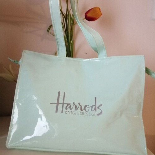 Harrods Knightsbridge shoulder bag used, aqua pastel polyester PVC