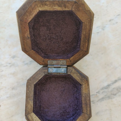 Wooden hexagonal box with handpainted vintage design