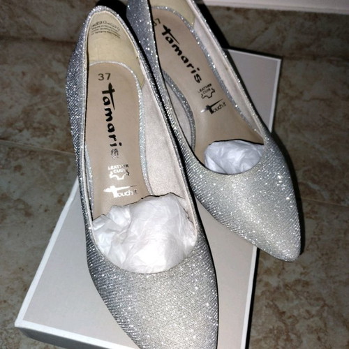 Tamaris pumps new, silver, size 37, 6cm heel height