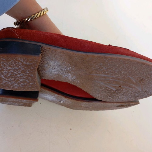 Vavoulas castor moccasins used, brick color