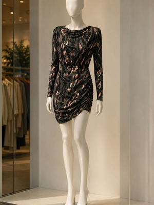 Celestino short long-sleeve elastic dress like new, jungle colors, one size