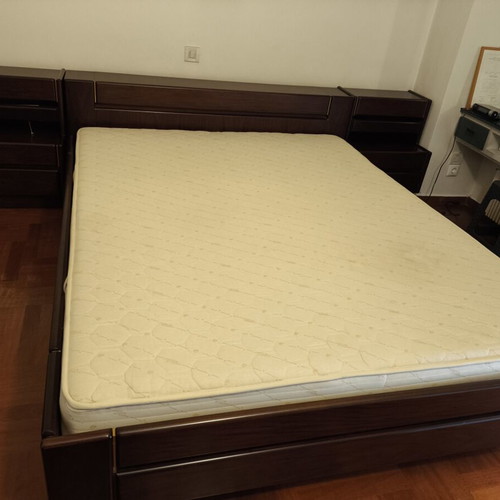 Double wooden bedroom set with bedside tables and mattress