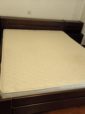 Double wooden bedroom set with bedside tables and mattress