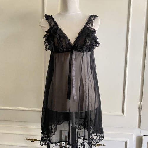 Black transparent babydoll lingerie nightdress one size new