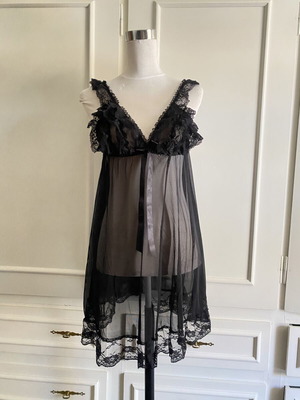 Black transparent babydoll lingerie nightdress one size new
