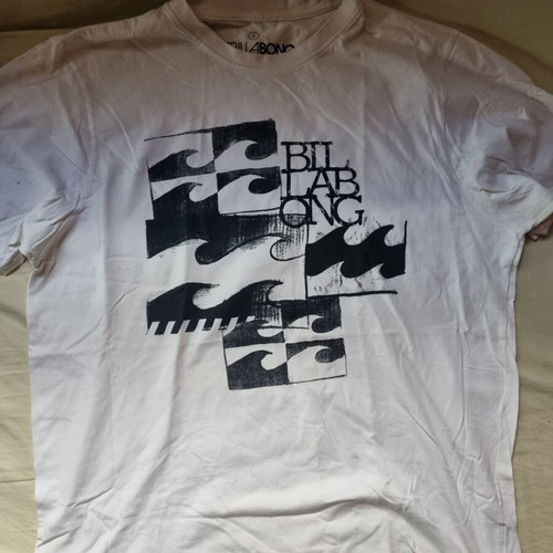 Billabong T-shirt Large used, white, men's short sleeve